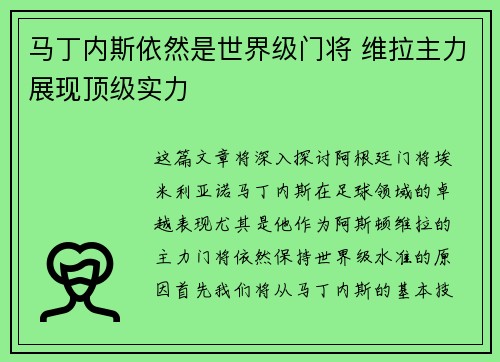 马丁内斯依然是世界级门将 维拉主力展现顶级实力